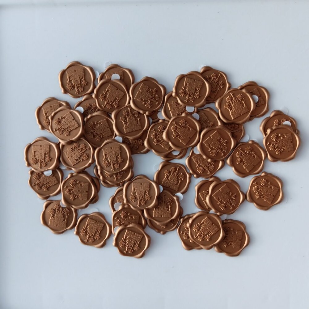 Disney Cinderella's Castle Imprinted Faux Wax Seals Stickers Pack of 50 Copper